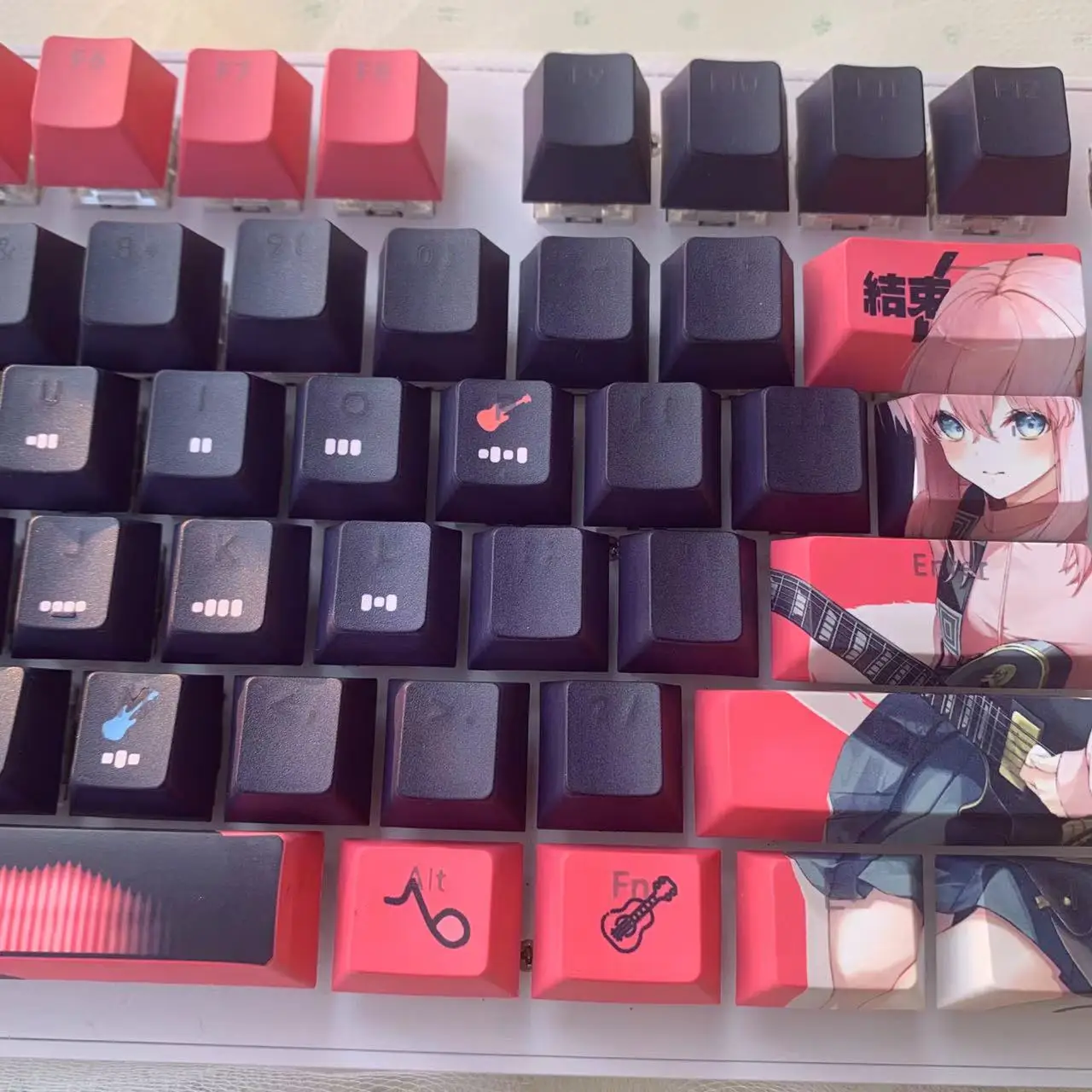 128 Keys Cute Hitori Gotoh Keycaps Chreey Anime Pink PBT Dye Subbed Cartoon Gaming Key Caps BOCCHI THE ROCK Backlit Keycap