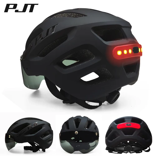 PJT, nuevo casco de bicicleta con luz trasera LED recargable por USB, gafas con visera para hombre, casco de bicicleta, gafas de sol para montar en carretera, casco de ciclismo MTB