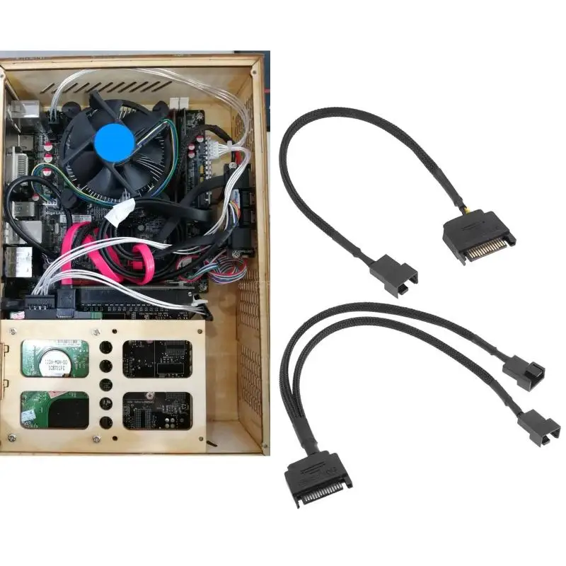 SATA to 3 Pin/4 Pin PWM Sleeved Fan Power Adapter Cable Computer Cooler Cooling Fan Power Cable Replacement Connector