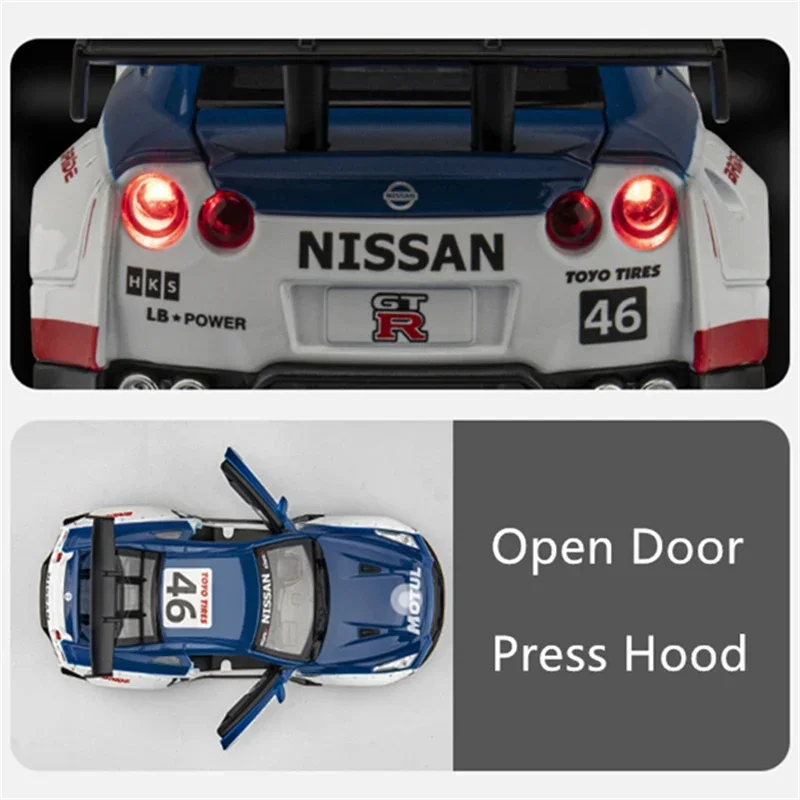 1:24 God Of War Nissan Skyline GTR R34 R35 Alloy Sports Car Model Diecasts Metal Racing Car Model Sound and Light Kids Toys Gift