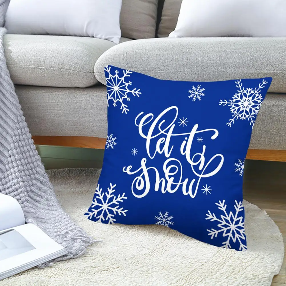 Christmas Pillowcase with Hidden Zipper Vibrant Color Snowflake Elk Print Square Throw Cushion Cover Sofa Ornament