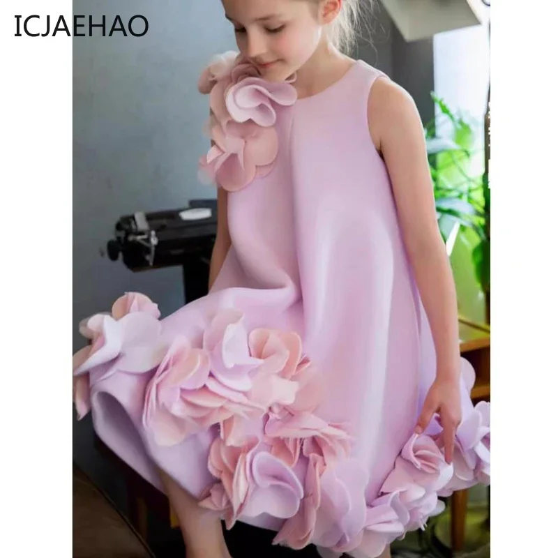 ICJAEHAO 2024 Luxury Princess Vintage Young Girls Dresse One-piece Wedding Party Graduation Children Kids Clothes s Vestidos