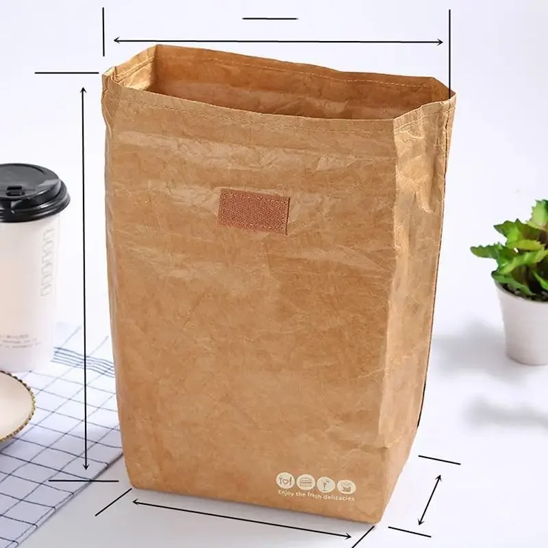 Paper Lunch Bag Reusable Box Sack Durable Insulat Thermal Kraft Paper Bag Snack Cooler Picnic Container