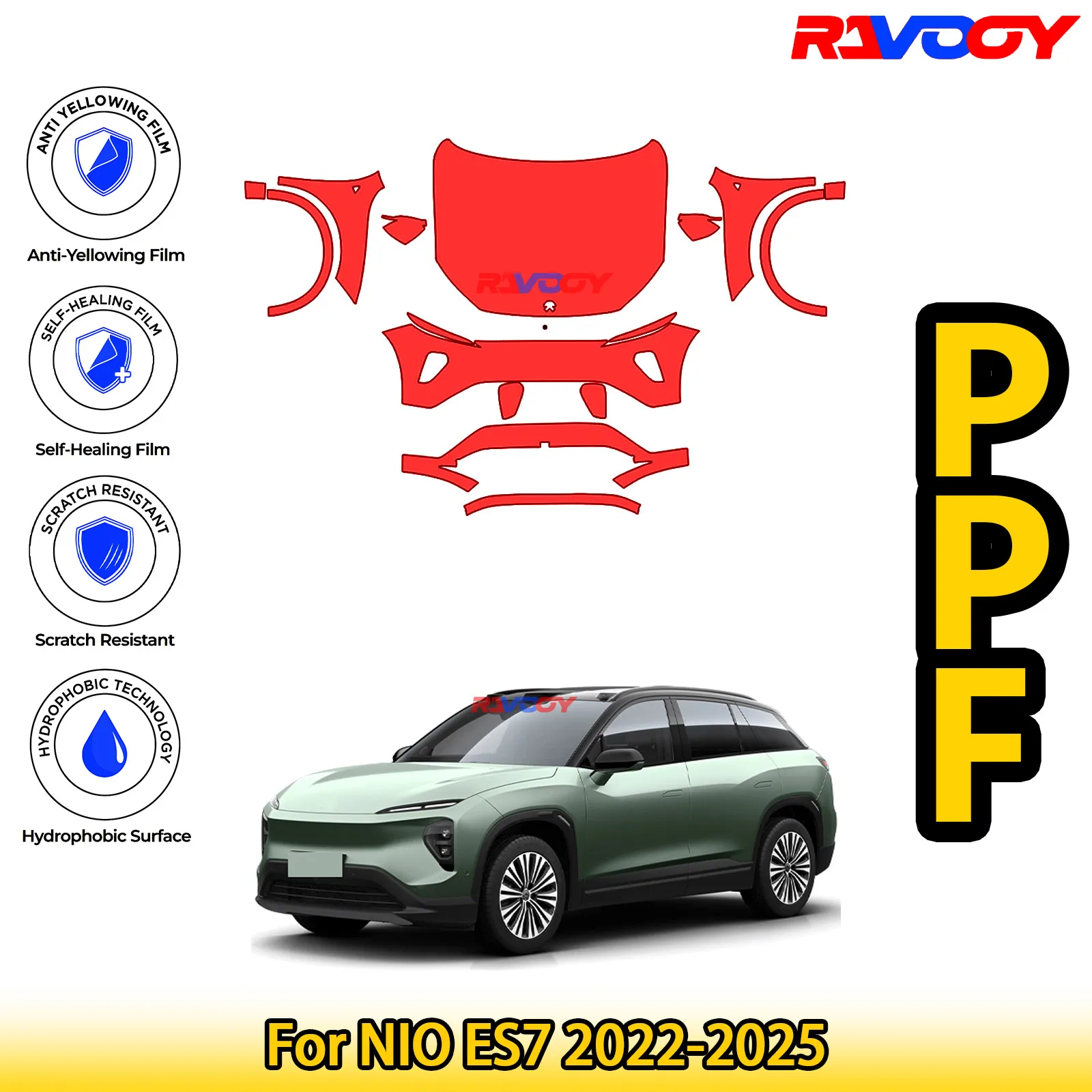 

For NIO ES7 2022-2025 Glossy Matte Black Precut front PPF Kit Paint Protection Film