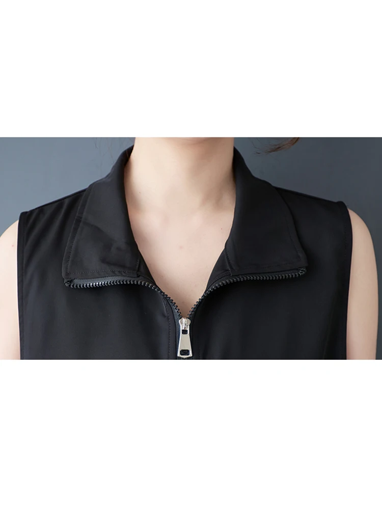 XITAO Patchwork Zipper Lapel Dress Casual Sleeveless New A-line Mid-calf Loose Turn-down Collar Spring Women Dress ZY8938