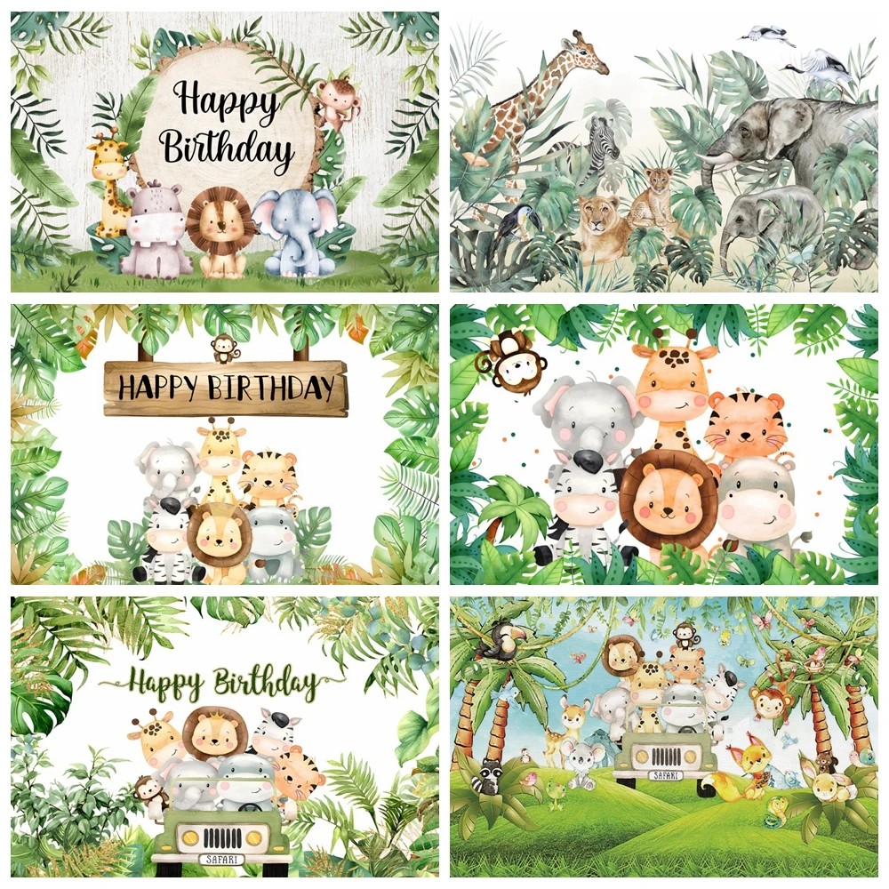 Tropical Jungle Safari Animal Boy Girl 1st Birthday Party Backdrop Wild One Baby Shower Custom Photographic Background Photocall