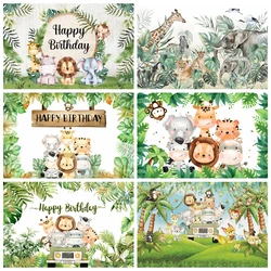 Telón de fondo de jungla Tropical para fiesta de primer cumpleaños de niño y niña, telón de animales de Safari, salvaje, personalizado, sesión fotográfica para Baby Shower