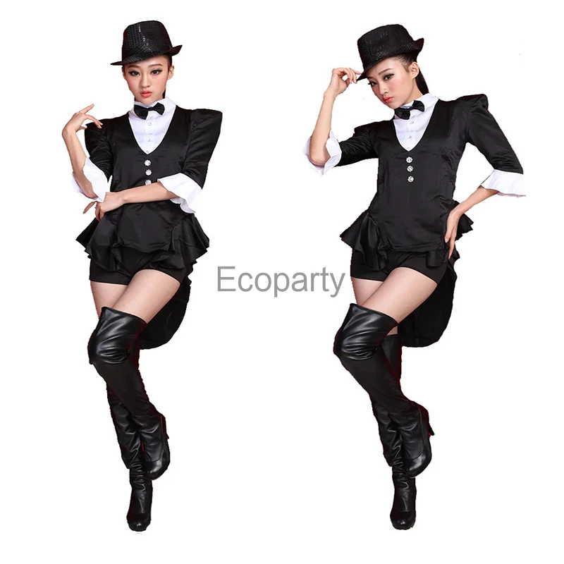 New Women Black Ds Stage Dress Women\'s Magician Cosplay Costumes Bar Nightclub Jazz Dance Tuxedo Stage Performance Costumes