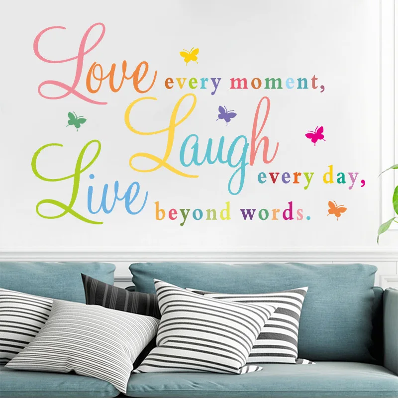 LOVE LAUGH LIVE Wall Sticker Color English Butterfly Bedroom Living room Background Home Decoration Decals Wallpaper Stickers