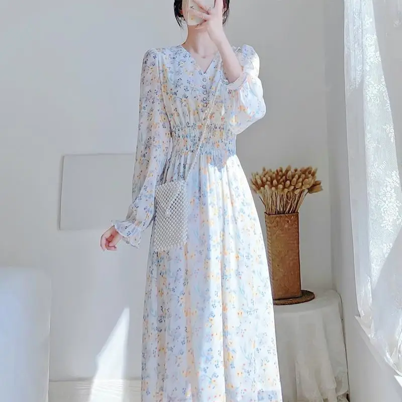 Chiffon Dresses for Women Long Floral Kawaii Cute Maxi Flower Fairy Soft Satin Woman Sleeve Silk Dress Elegant Chic Clothing Xxl