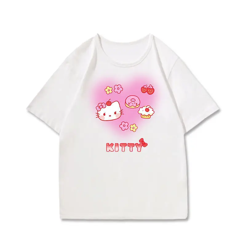 

Hello Kitty Cartoon Painted Printed T-shirt Sanrio Summer New Women's Plus Size Loose Casual Trendy Short Sleeved Top