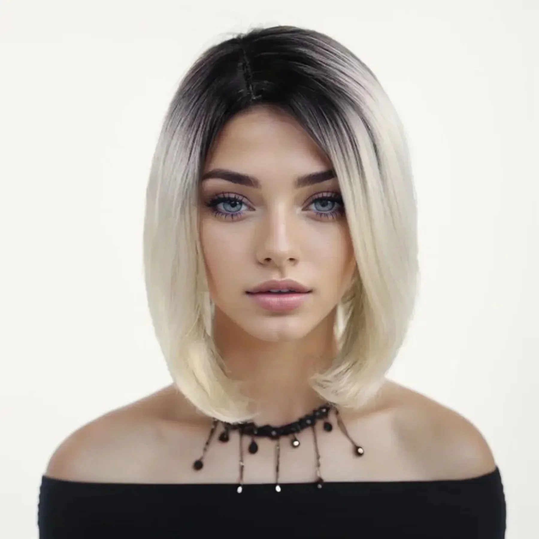 Synthetic Platinum Blonde Bob Wig Female Ombre Color Short Bobs Haircuts Mommy Wig Side Bangs Natural Straight Wigs for Mother