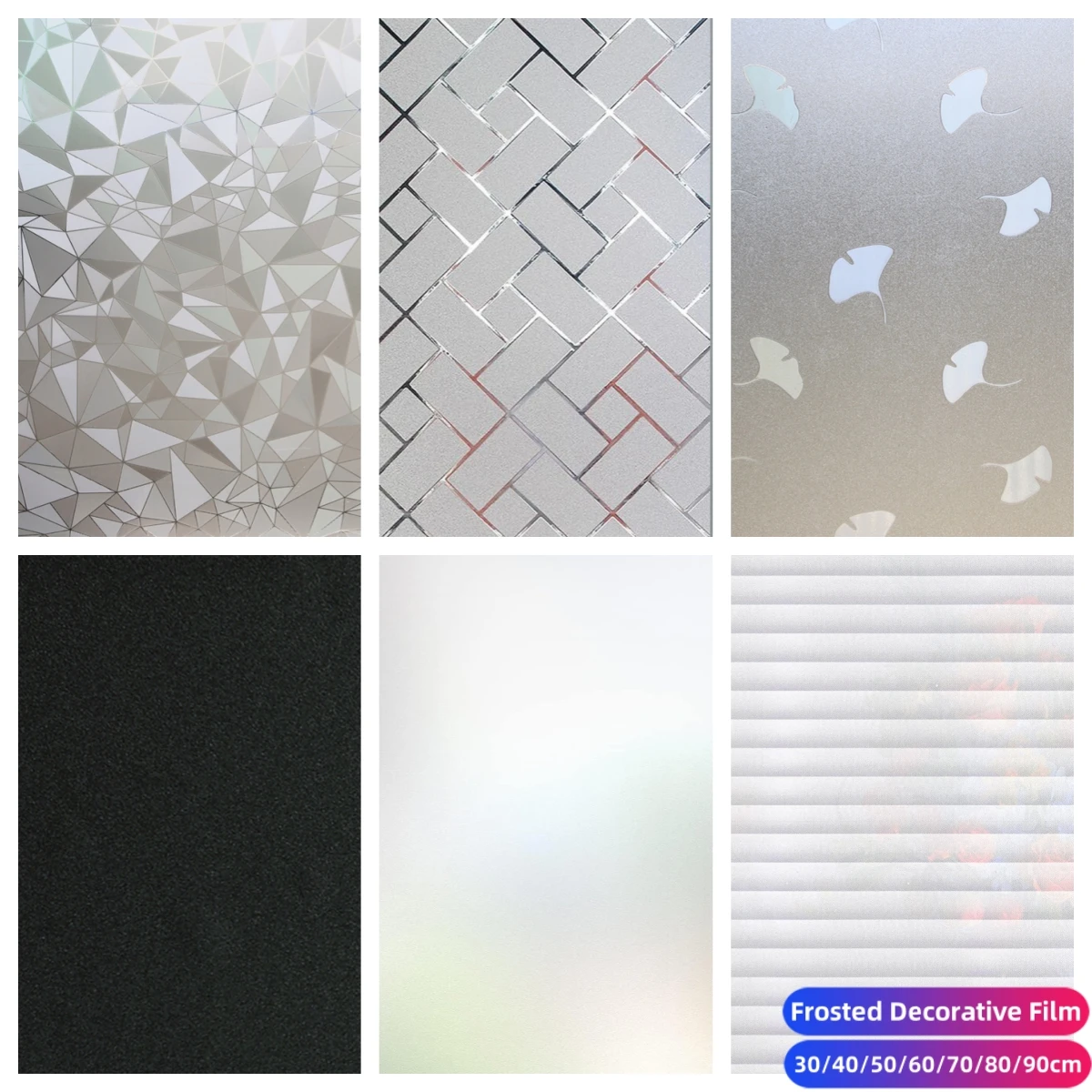 Matte Window Film Decorative Glass Film Anti UV Window Privacy Film Frosted Non Adhesive Cover Stained Sticker for Home Office