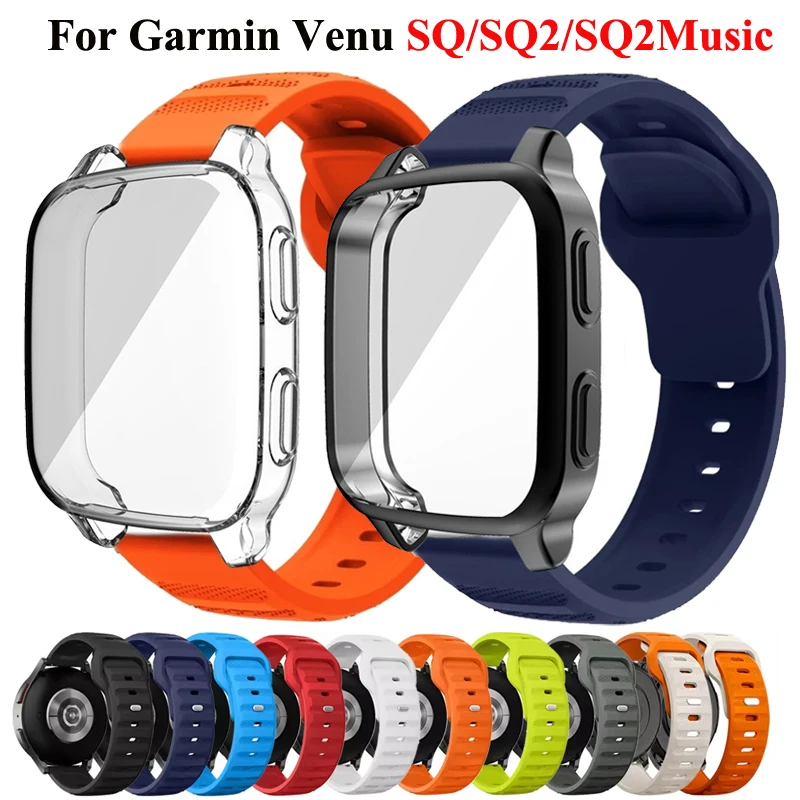Funda 2 en 1 + correa para reloj inteligente Garmin Venu SQ SQ2, correa de silicona para pulsera musical Garmin Venu SQ2 con accesorios de cubierta