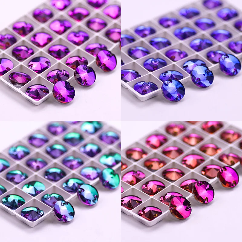 New Color Round Rivoli Glitter Glass Crystal Sew On Rhinestones стразы Strass DIY Sewing Accessories Diamond for платье vestidos