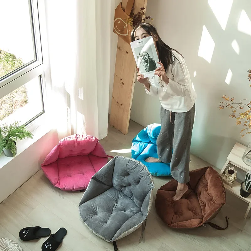 One Piece Plush Backrest Cushion Button Stitching Style Strap Fixed Thickened Chair Pad Dining Room Bedroom Study Office Seat