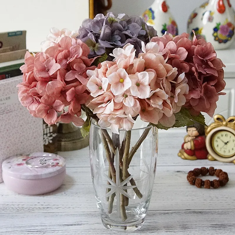 1 Bundle Silk Hydrangea Autumn Vase for Home Decor Valentine's Day Wedding Bridal Bouquet Wall Setting Artificial Flowers Cheap