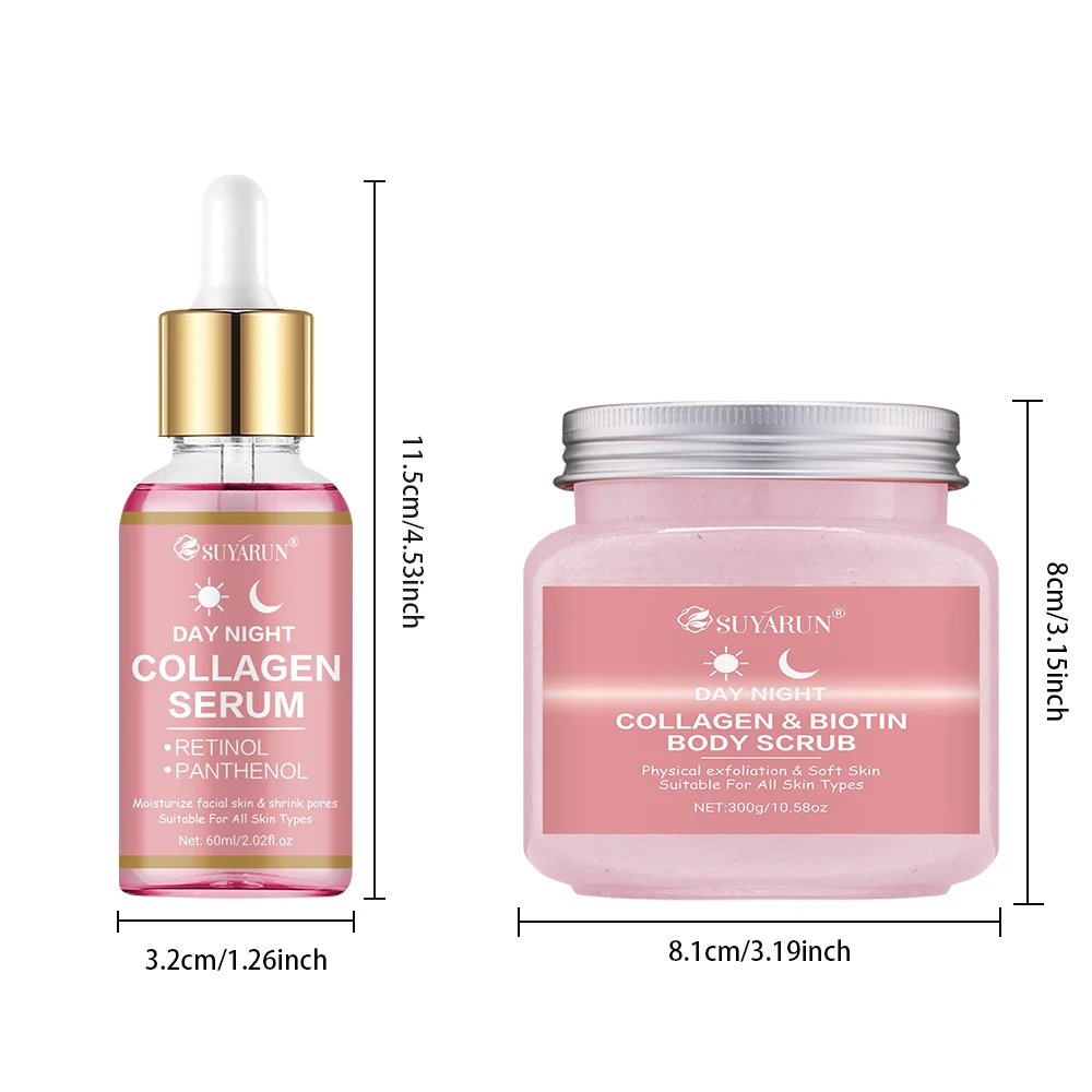 SUYARUN Collagen Serum & Scrub Set - Intensive Exfoliating, Moisturizing & Revitalizing Combo for Glowing Skin.