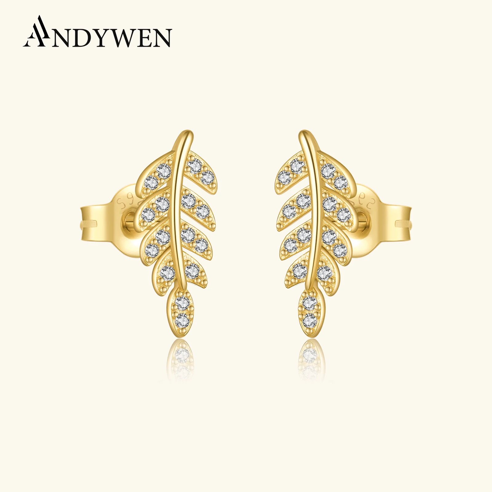 

ANDYWEN 925 Sterling Silver Gold Leafs Stud Earring Piercing Pendiente Women 2026 Luxury Spring Valentiens Jewels Pave CZ