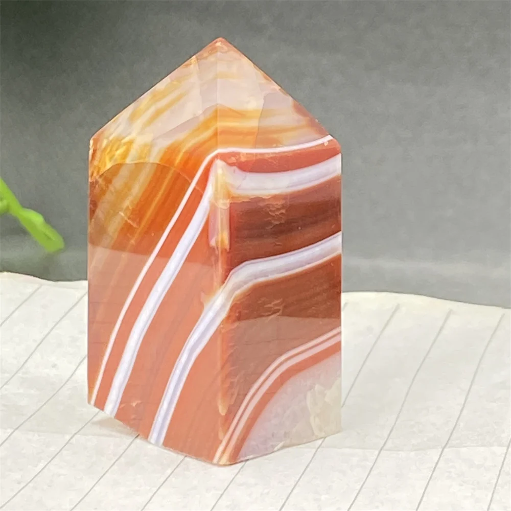 

Natural Red Agate Striped Four-corner Crystal Tower Carnelian Energy Stone Wand Home Decoration Ornaments