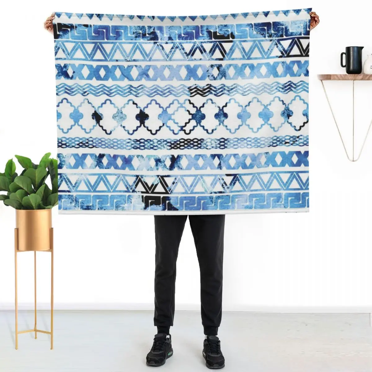 Watercolor creative black blush blue geometrical aztec Throw Blanket Kid'S Large Bed linens Fashion Sofas Blankets