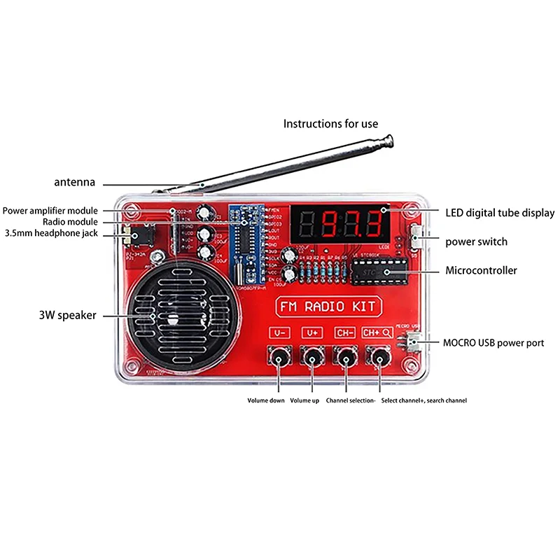 DIY FM Radio Electronic Production Kit Adjustable Frequency 150Hz-20KHz Digital Display DIY Soldering Project Practice Solder