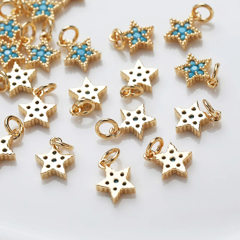 2PCS  Small Turquoise Star Charms for Jewelry Making Drop Earrings DIY Hand Made Brass Accessory 14k Gold Plated 7.7*9.5mm