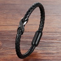 XQNI Infinity Logo Design Leather Bracelet for Men Cross Luxury Stainless Steel Jewelry Gift Bangles with Magnetic Buckle