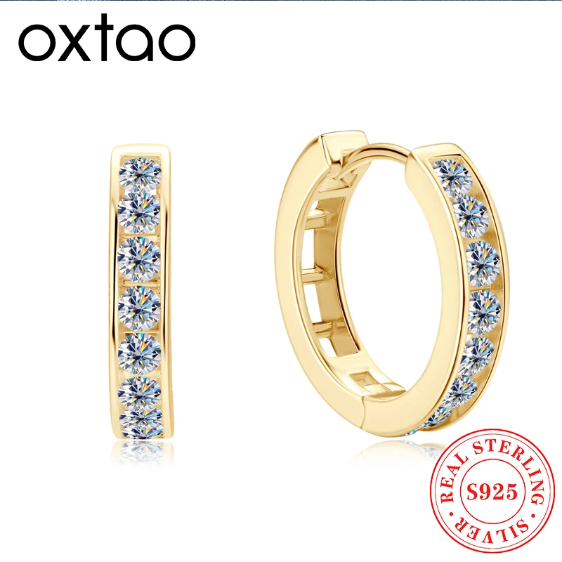 

OXTAO GRA D VVS1 2.5mm Moissanite Hoop Stud Earrings Female Jewelry for Women S925 Silver Lab Diamond Wedding Earrings Gift