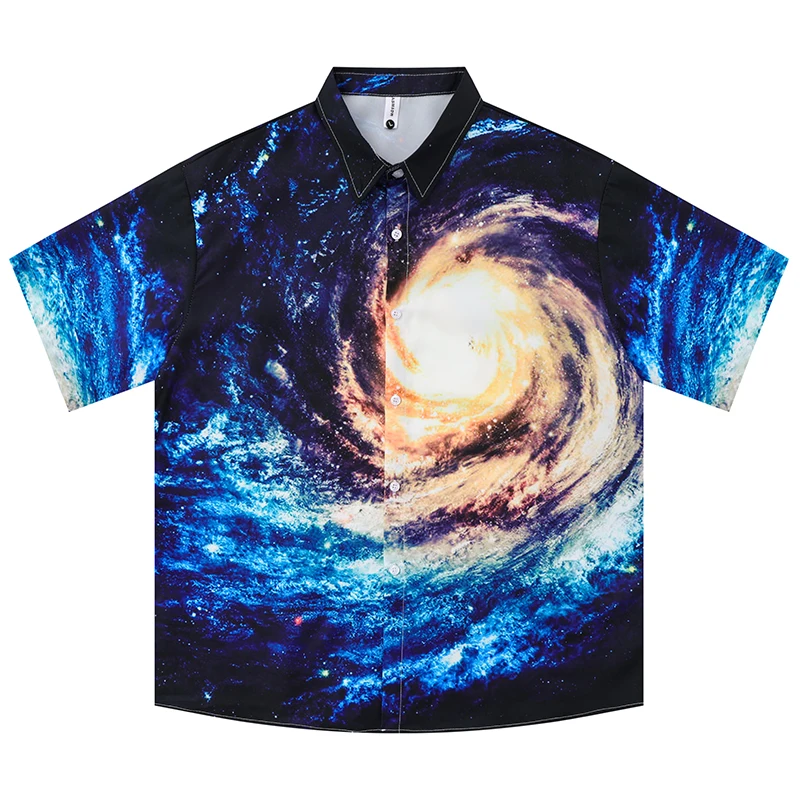 Summer Men's Hawaiian Beach Shirt Hip Hop Swirl Black Hole Print Hawaii Blouse Harajuku Streetwear Fashion Casual Aloha Shirts