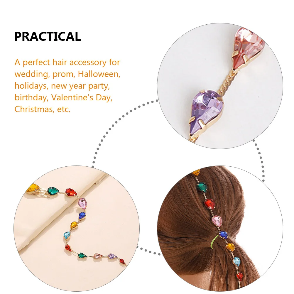 

Water Drop Shaped Hair Accessories Colored Rhinestones Long Tassel Chain Clip For Women Girls Braids Jewelry Party Prom