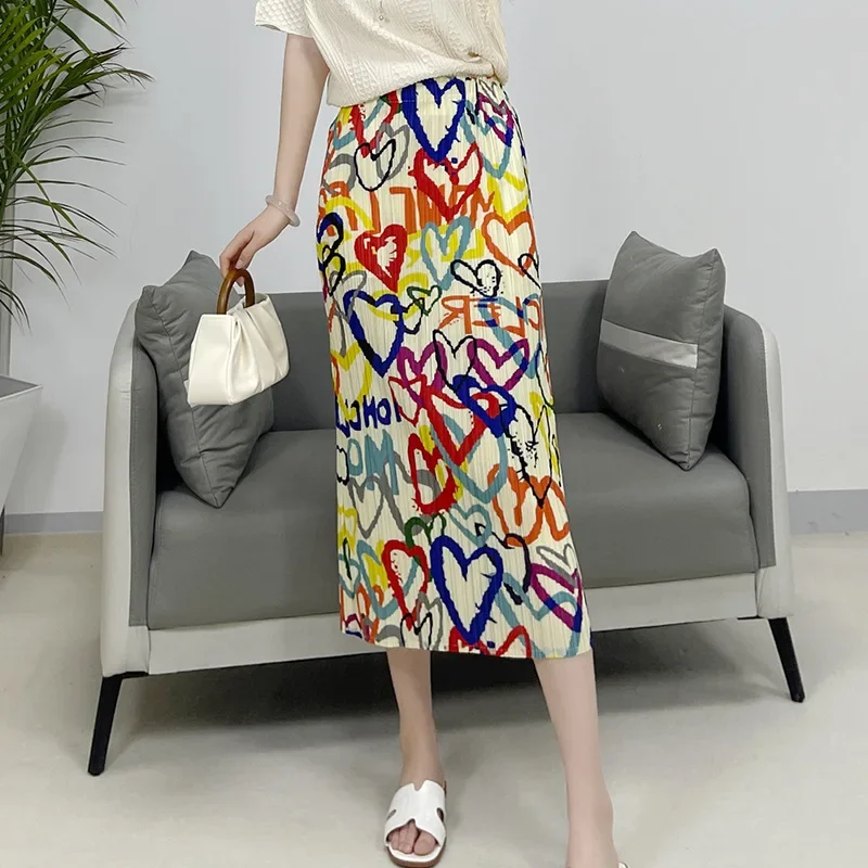 

2024 Summer New Style Pleated Casual Miyake Printed Skirt Women's Slim Slimming High-end Versatile Skirt Women's Clothing