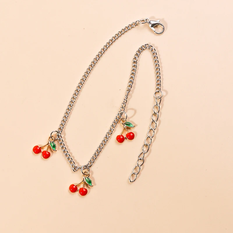 Mode Charme Rote Kirsche Fußkettchen für Frauen Silber Farbe Kette Einstellbare Armbänder Fußkettchen Knöchel Schmuck Strand Party Geschenke – Detail 4