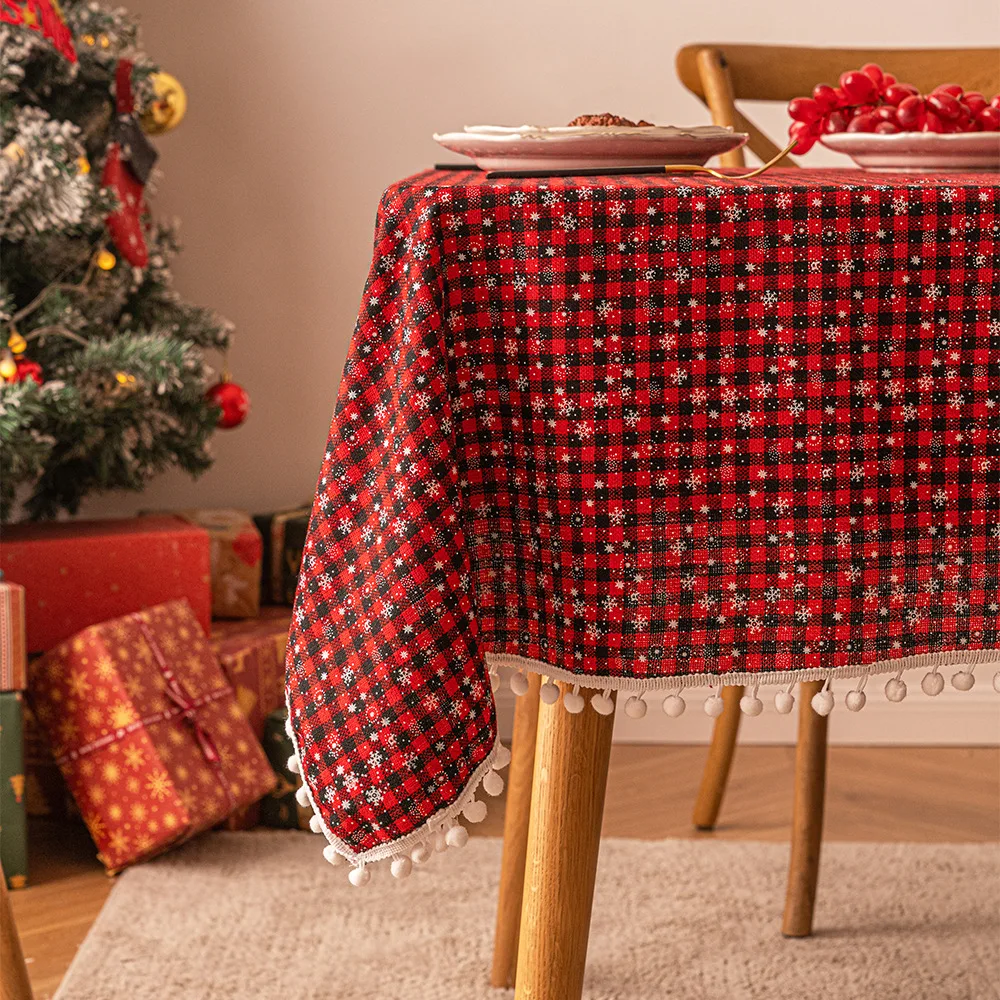 Christmas Decoration Plaid Tablecloth Color Woven Polyester Cotton Red Green Table cover for Home Party Dining Decor