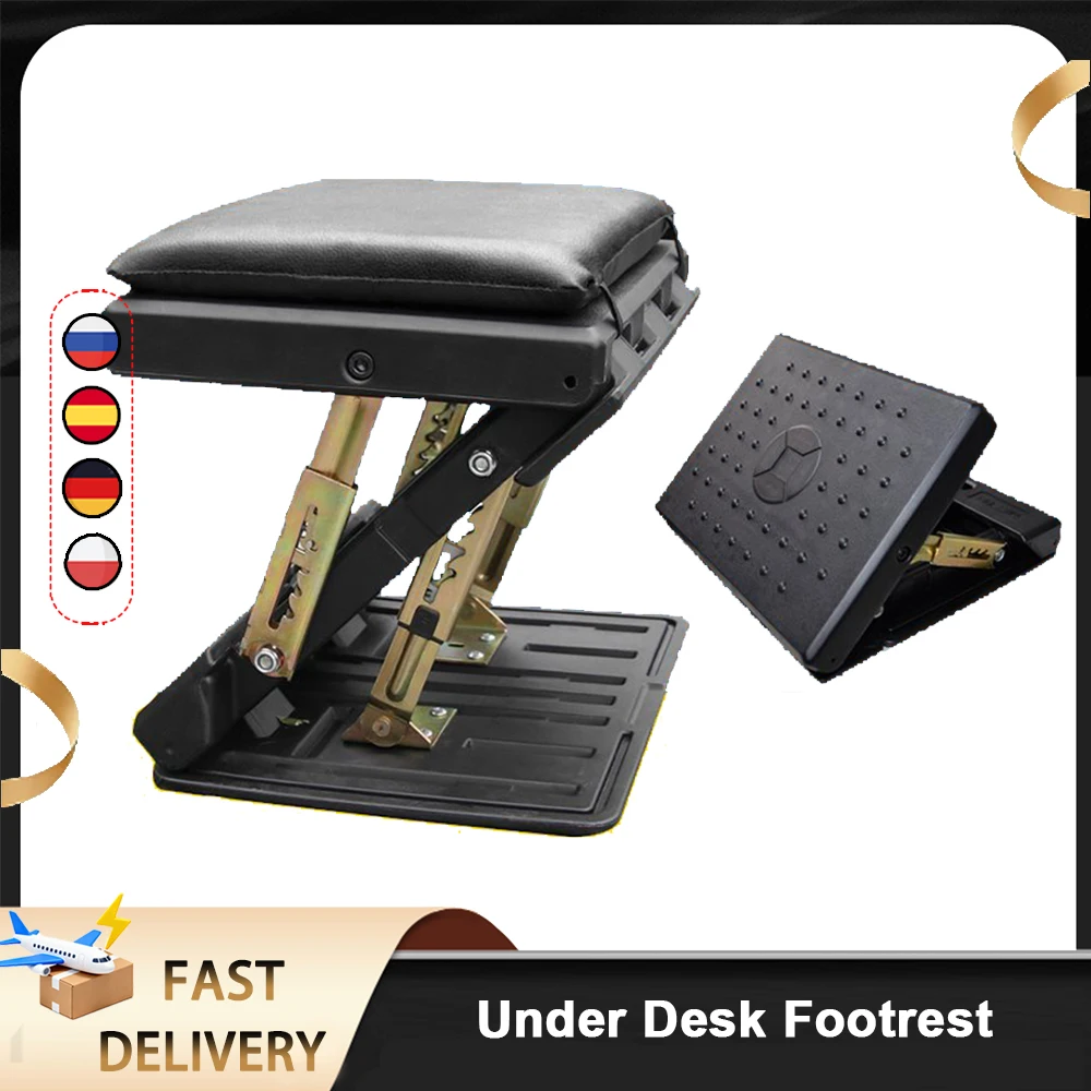 Descanso Ergonômico para Pés Sob a Mesa, Ajustável em Altura, Apoio para Pernas, Alívio da Dor para Escritório e Jogos