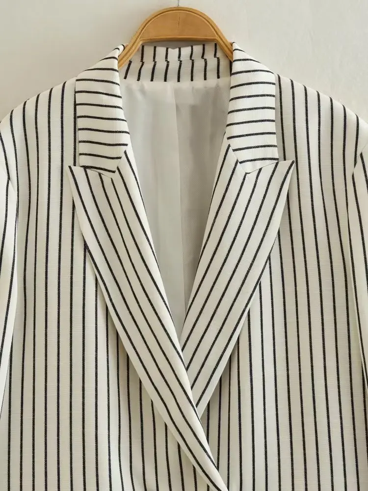 Withered British Ladies Vintage Boyfriend Stripe Blazer Women Fashion Casual Jacket