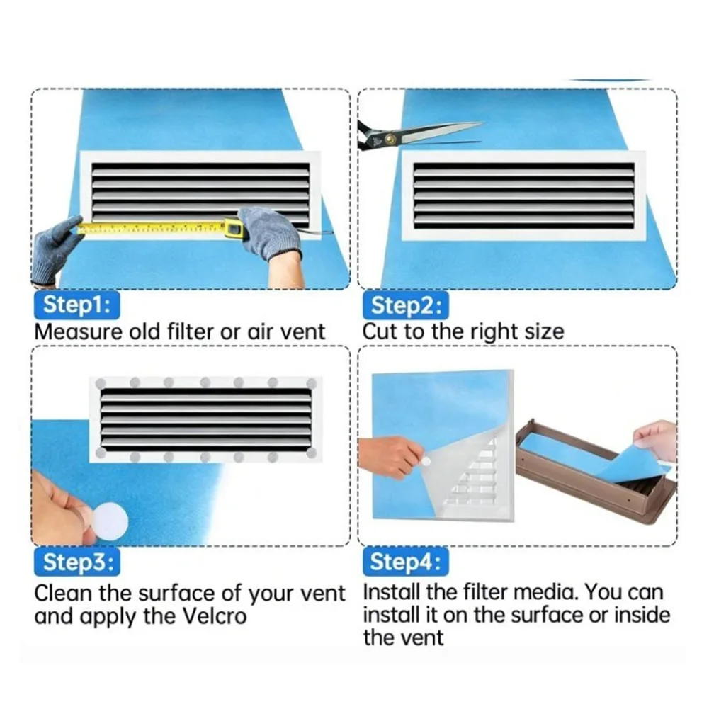 Electrostatic Air Filter Cotton for Floor Grilles Ceiling Vents HVAC System Polyester Filtration Kit DIY Install