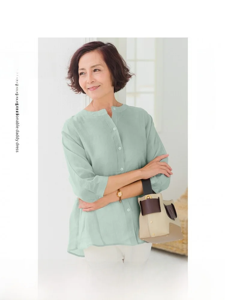 

Breathable Loose Women's irt Summer Faion Simple Match een Color Age Reduction Large Size Casual irt for Middle-Aged ...