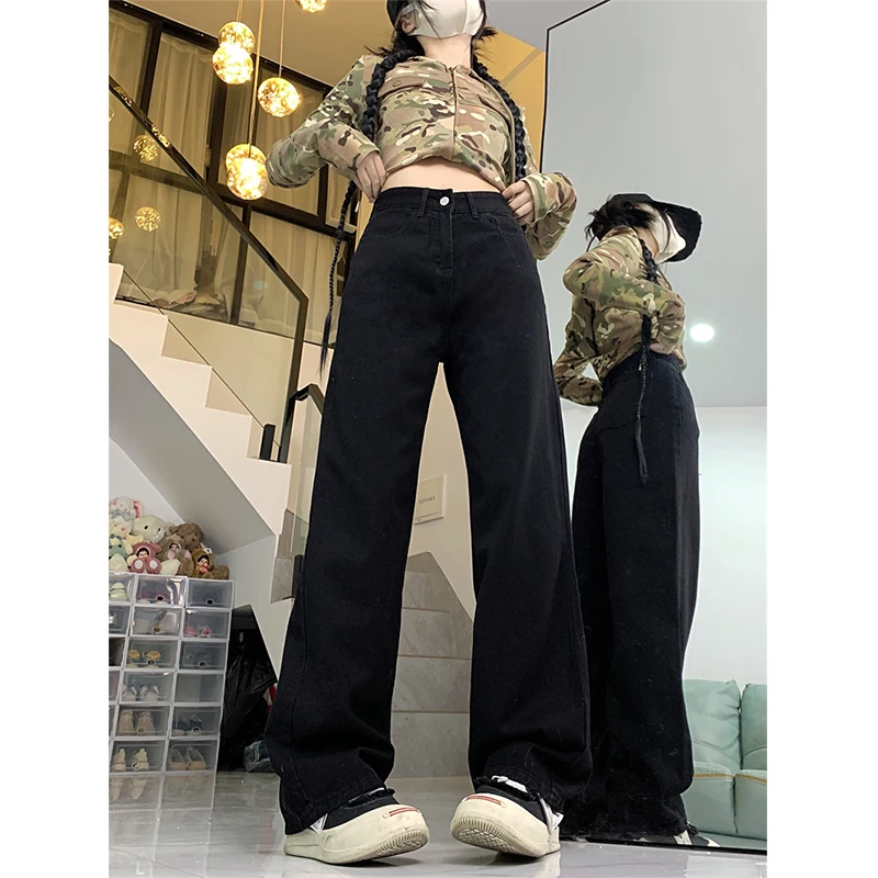 

Прямые брюки с высокой талией, свободные джинсы, женские джинсы больших размеров, длина до пола, драпированные широкие брюки, осеннее новое поступление