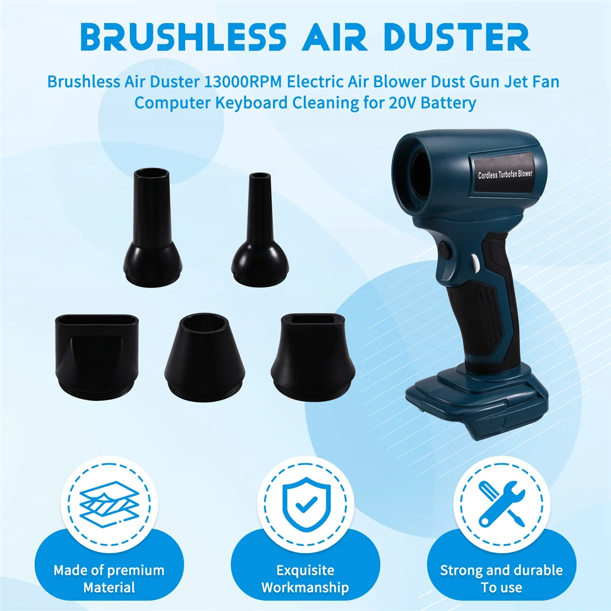 AA98 Brushless Air Duster 13000RPM Electric Air Blower Dust Jet Fan Computer Keyboard Cleaning for 20V Battery