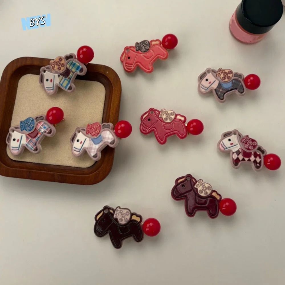 

9pcs Cute Good Luck Pony Hair Clip Horse Red New Year Hairpin Cartoon Chinese Style New Year Hair Accessory Celebration