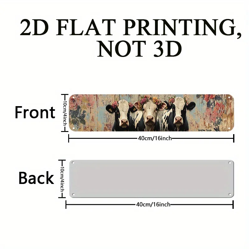 Aluminum Sign, Decorated with a Pattern of Three Cows And Floral Ornaments, Suitable for Romantic Kitchen Or Garden Space Art