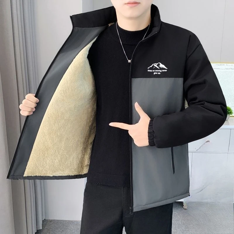 Winter New Fleece-Lined Warm Padded Jacket Men Korean Casual Thickened Coat Trendy Outerwear Windbreaker