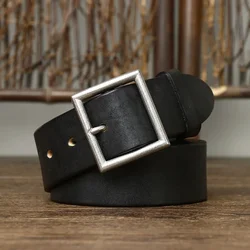 3.8CM Pure Cowhide Genuine Leather for Men High Quality Jeans Brass Buckle Belts Cowboy Waistband Male Fashion Designer Luxury