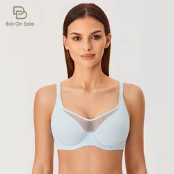 Damen-Minimizer-BH mit vollständiger Abdeckung, durchsichtig, Übergröße, Netzstoff, Spitze, ungefüttert, Bügel, Unterstützung, ungefüttert, Dessous, B, C, DD, E, F, 32–40, 42