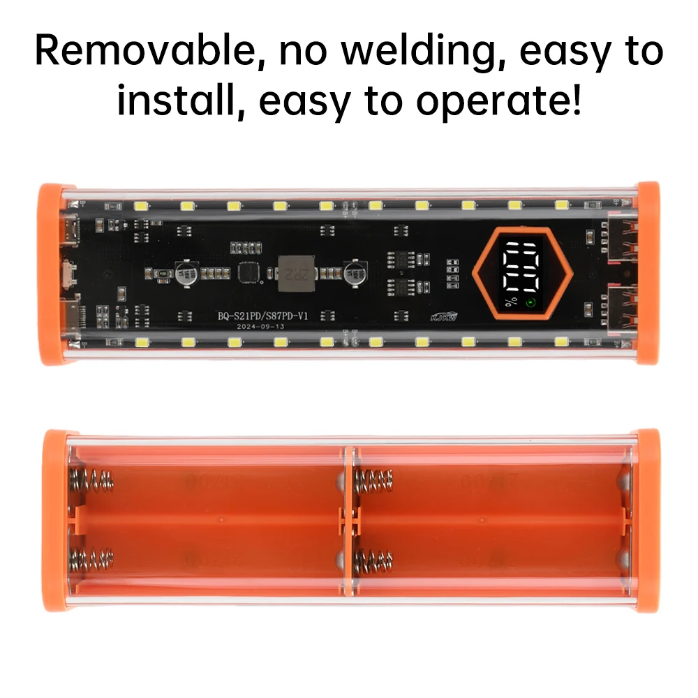 

Transparent 8 x 21700 Batteries Charger Case DIY LCD Digital Display Dual Fast Charge USB Type C Power Bank Box No Soldering