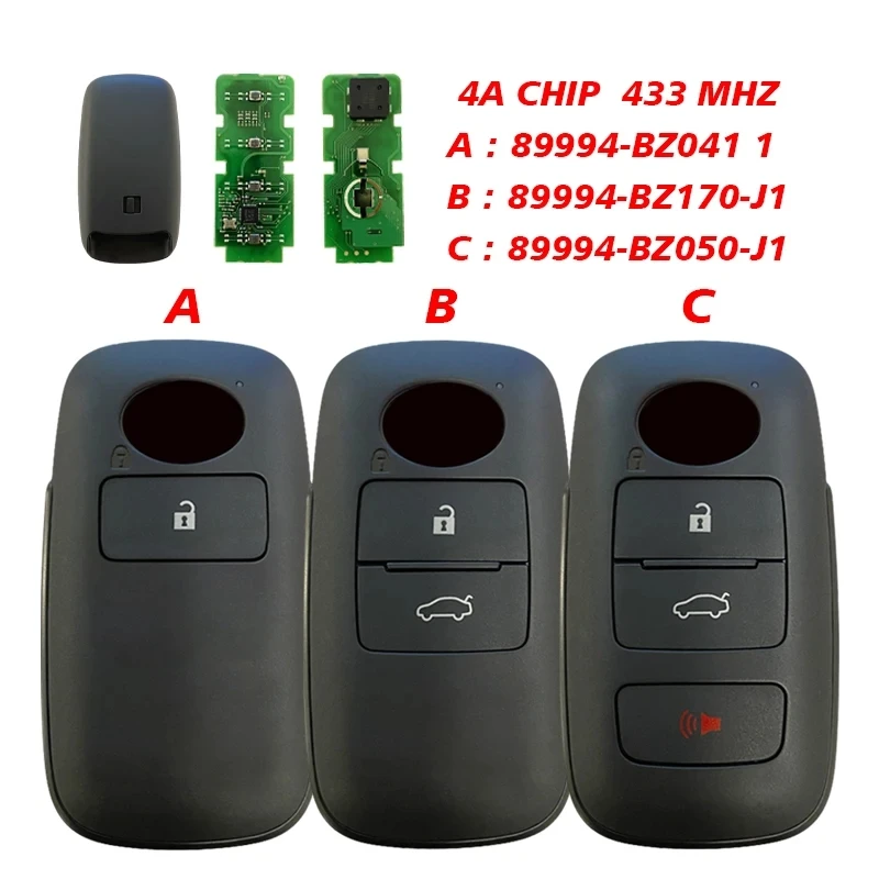 KEYECU Replacement 2/3/4 Button Smart key Keyless FOB 433.9MHZ 4A Chip for Toyota Raize Rocky 89994-BZ041 1 BZ170-J1 BZ050-J1