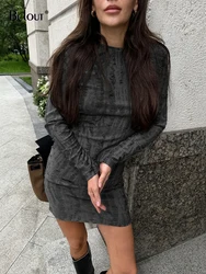 Bclout Fashion Hole Ripped Dress Women 2024 Streetwear O-Neck Long Sleeve Bodycon Dresses Sexy Elastic Party Mini Dresses Female