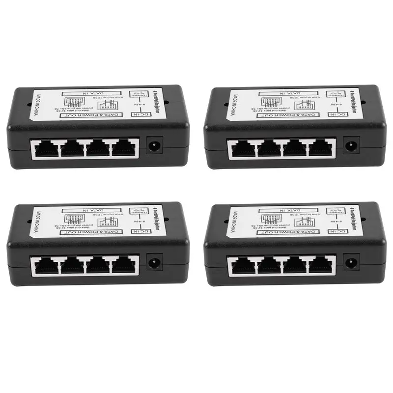 

T35C 4X 4-портовый Poe-инжектор Poe Адаптер питания Ethernet Блок питания Pin 4,5 (+)/7,8 (-), вход DC12v-DC48v для IP-камеры