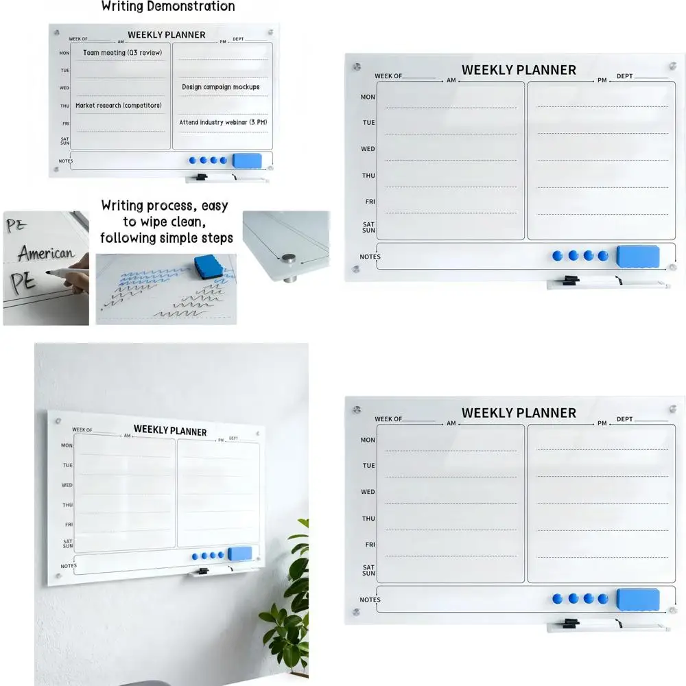 

Доска-еженедельник из закаленного стекла премиум-класса 24x36 дюймов, безрамное настенное крепление, горизонтальная о Orientation, 6 маркеров в комплекте